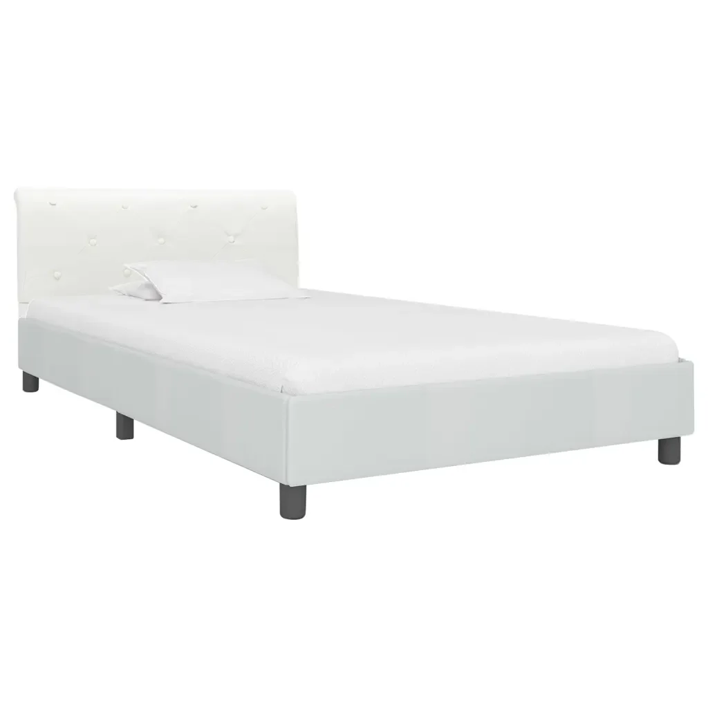 Letto singolo | Letto per adulti | Giroletto Bianco in Similpelle 90x200 cm - Image 2