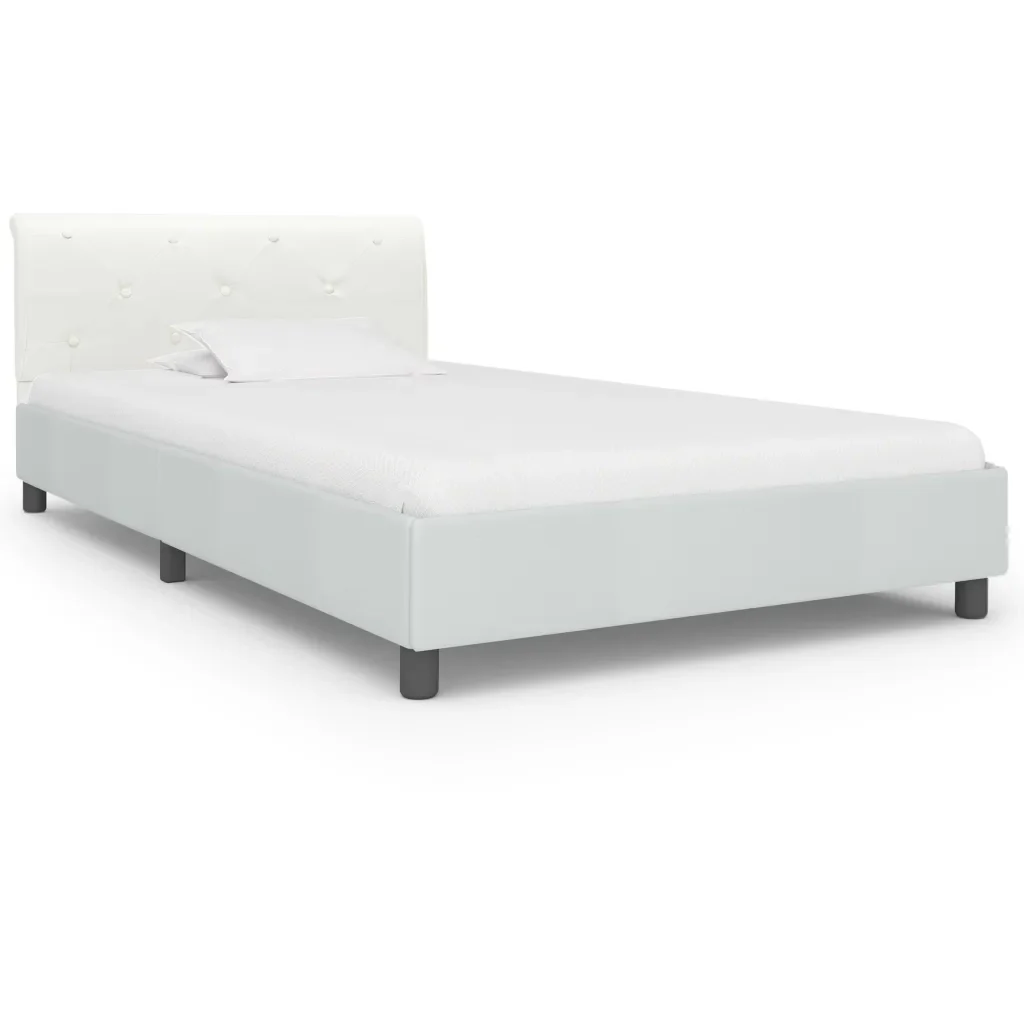 Letto singolo | Letto per adulti | Giroletto Bianco in Similpelle 90x200 cm - Image 4