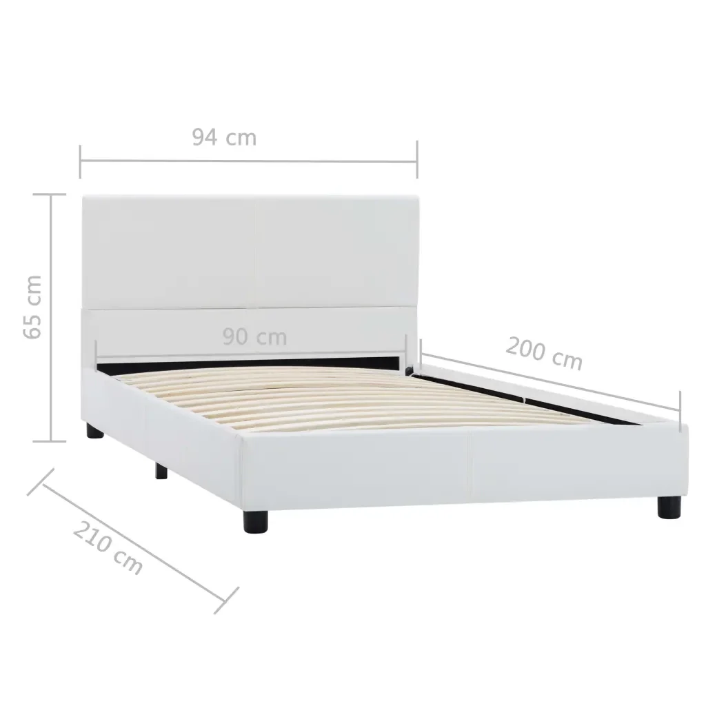 Letto singolo | Letto per adulti | Giroletto Bianco in Similpelle 90x200 cm - Image 7