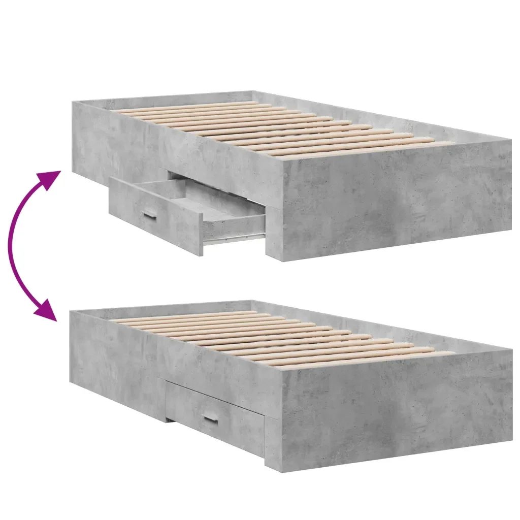 Letto singolo | Letto per adulti | Giroletto Cassetti Grigio Cemento 100x200 cm Legno Multistrato - Image 7