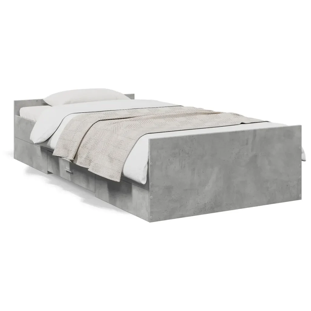 Letto singolo | Letto per adulti | Giroletto Cassetti Grigio Cemento 75x190 cm Legno Multistrato