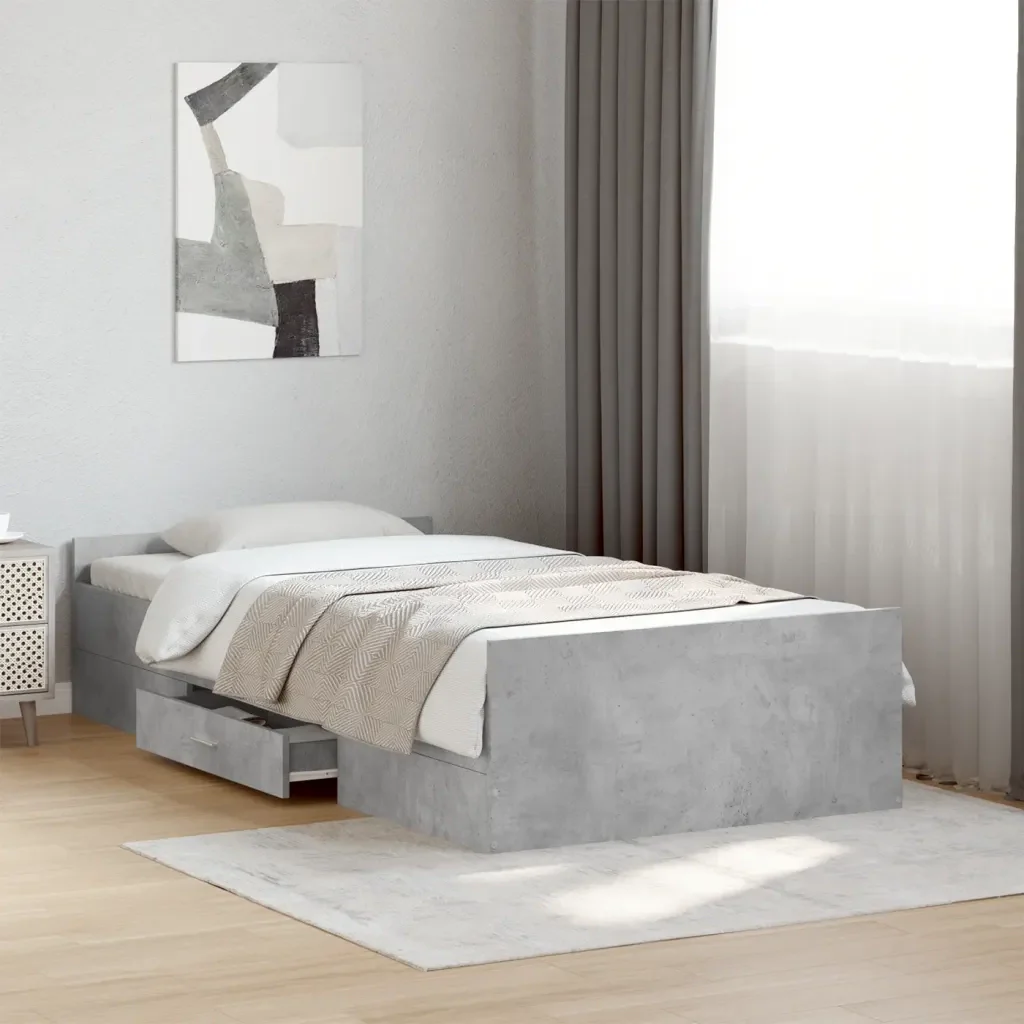 Letto singolo | Letto per adulti | Giroletto Cassetti Grigio Cemento 75x190 cm Legno Multistrato - Image 2