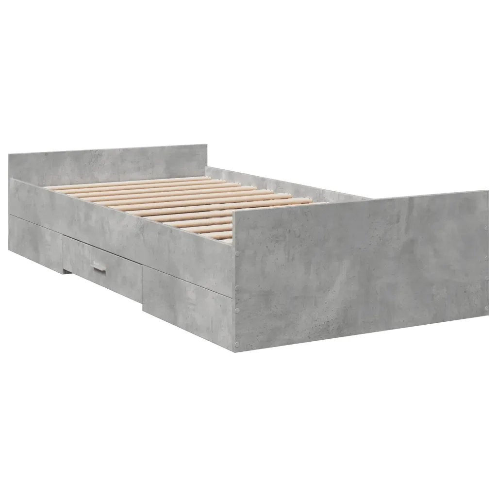 Letto singolo | Letto per adulti | Giroletto Cassetti Grigio Cemento 75x190 cm Legno Multistrato - Image 6