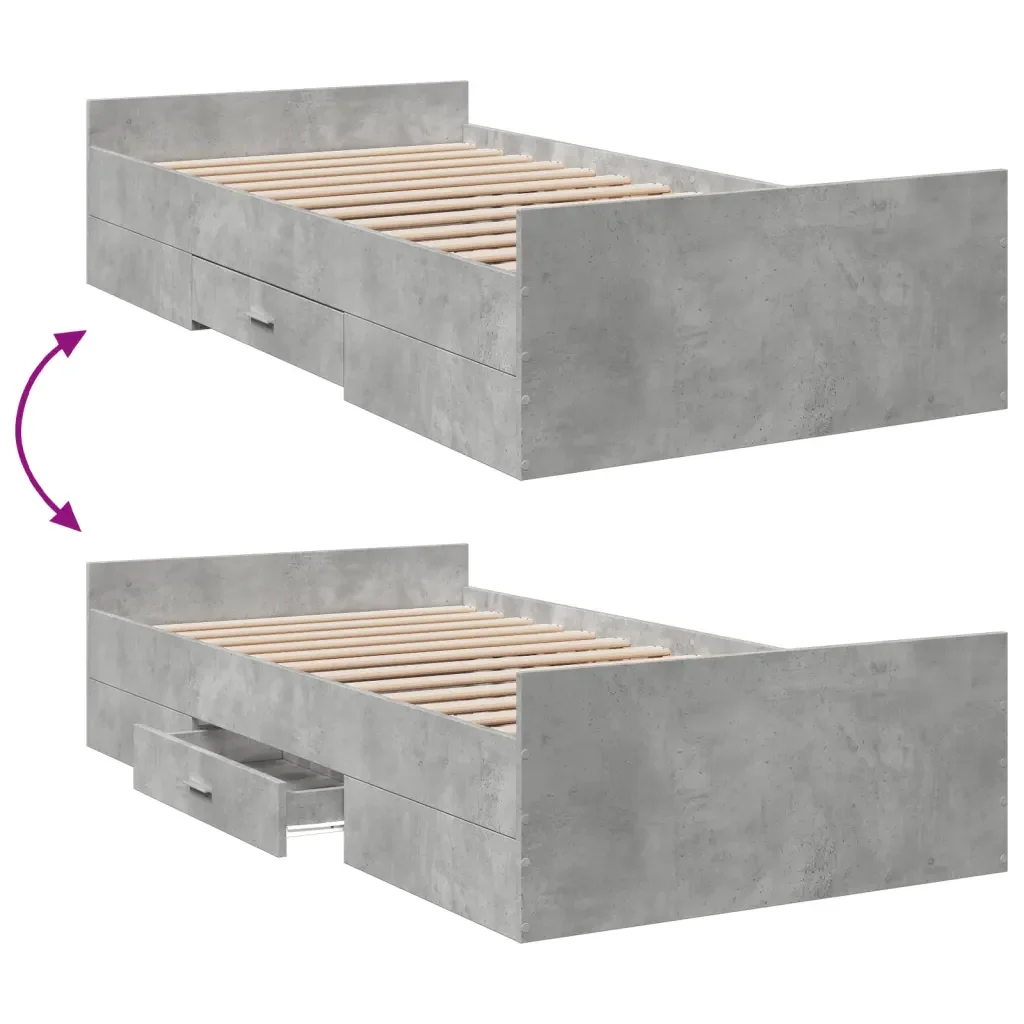 Letto singolo | Letto per adulti | Giroletto Cassetti Grigio Cemento 75x190 cm Legno Multistrato - Image 7