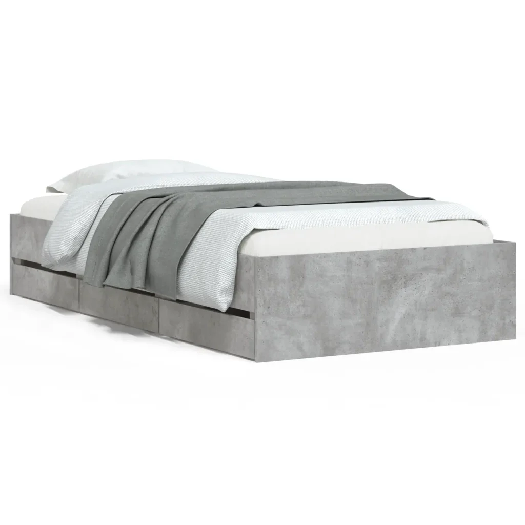 Letto singolo | Letto per adulti | Giroletto Cassetti Grigio Cemento 75x190 cm Legno Multistrato