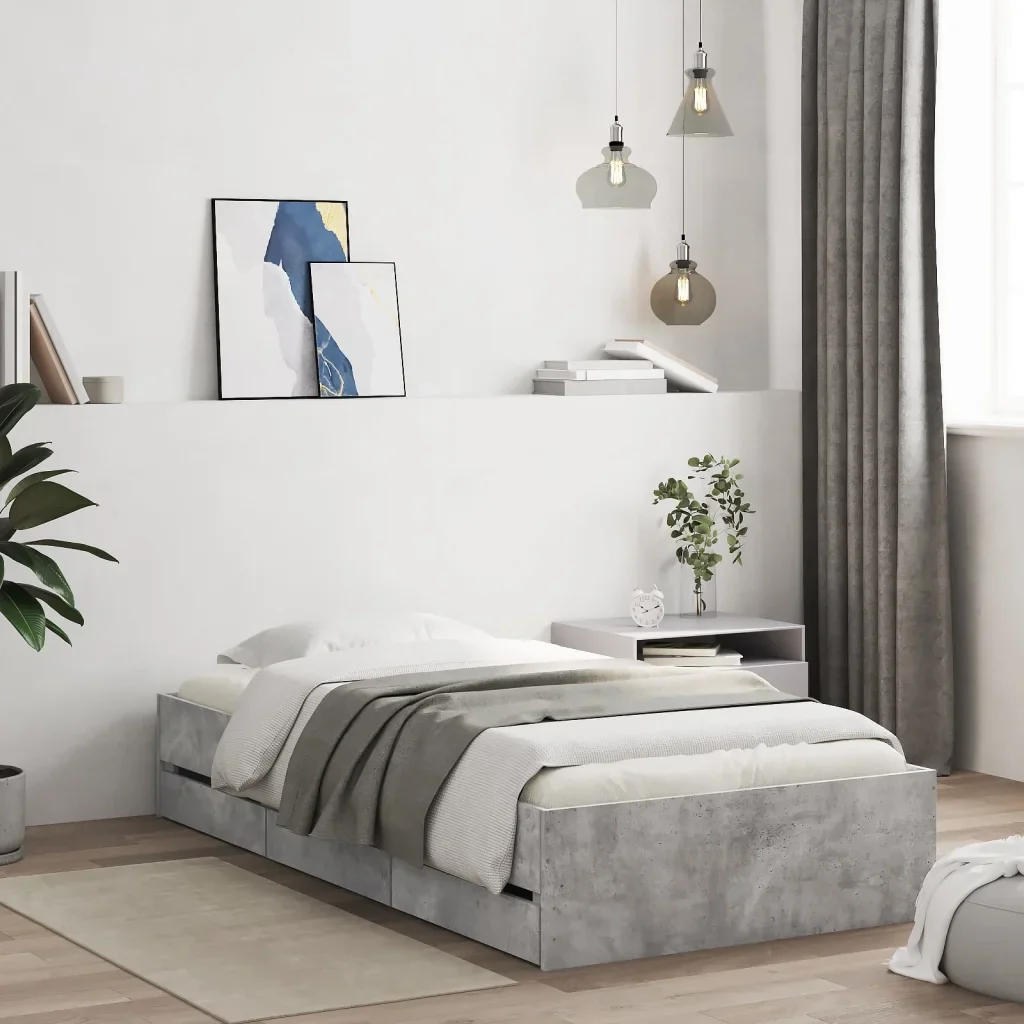 Letto singolo | Letto per adulti | Giroletto Cassetti Grigio Cemento 75x190 cm Legno Multistrato - Image 2