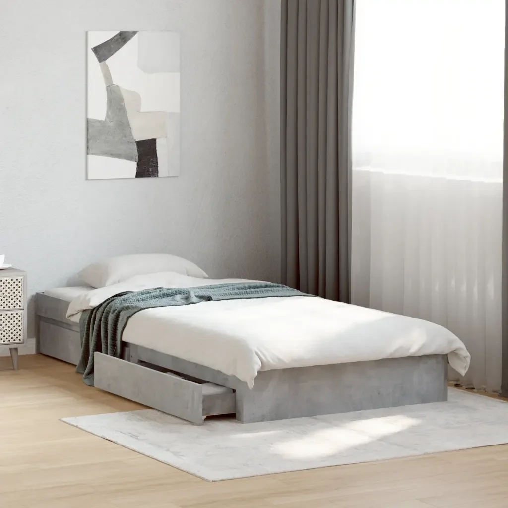 Letto singolo | Letto per adulti | Giroletto Cassetti Grigio Cemento 75x190 cm Legno Multistrato - Image 2