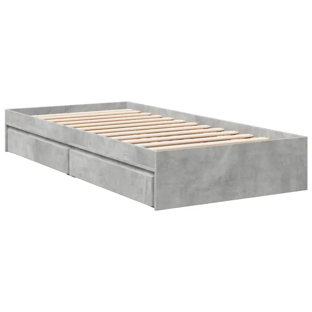 Letto singolo | Letto per adulti | Giroletto Cassetti Grigio Cemento 75x190 cm Legno Multistrato - Image 4