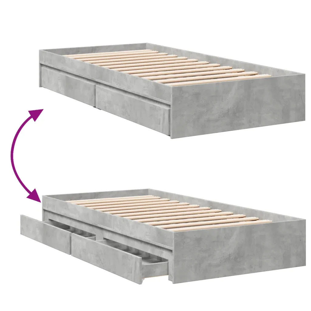 Letto singolo | Letto per adulti | Giroletto Cassetti Grigio Cemento 75x190 cm Legno Multistrato - Image 7