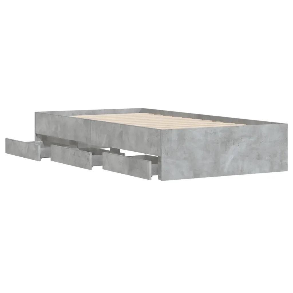 Letto singolo | Letto per adulti | Giroletto Cassetti Grigio Cemento 75x190 cm Legno Multistrato - Image 5