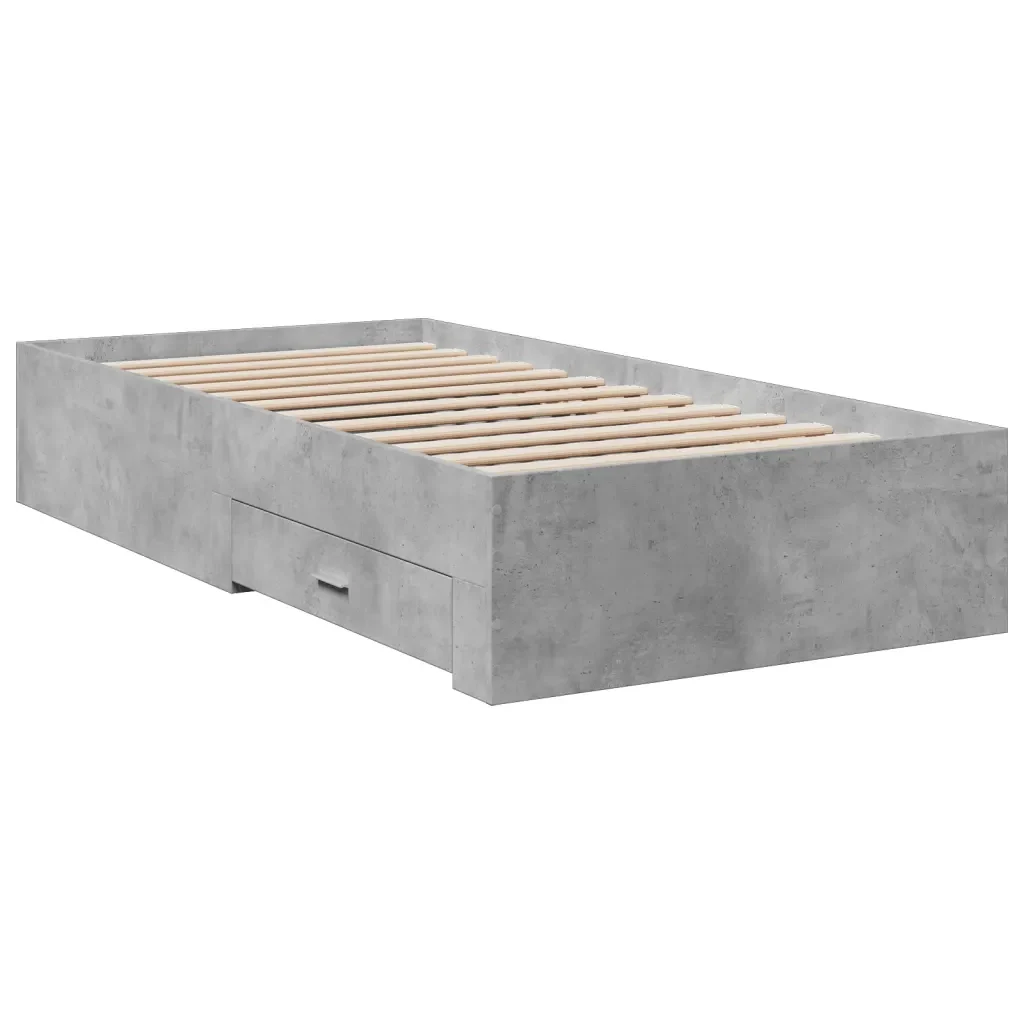 Letto singolo | Letto per adulti | Giroletto Cassetti Grigio Cemento 90x190 cm Legno Multistrato - Image 3
