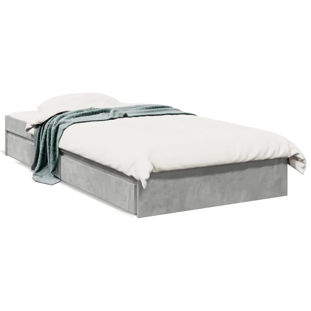 Letto singolo | Letto per adulti | Giroletto Cassetti Grigio Cemento 90x190 cm Legno Multistrato