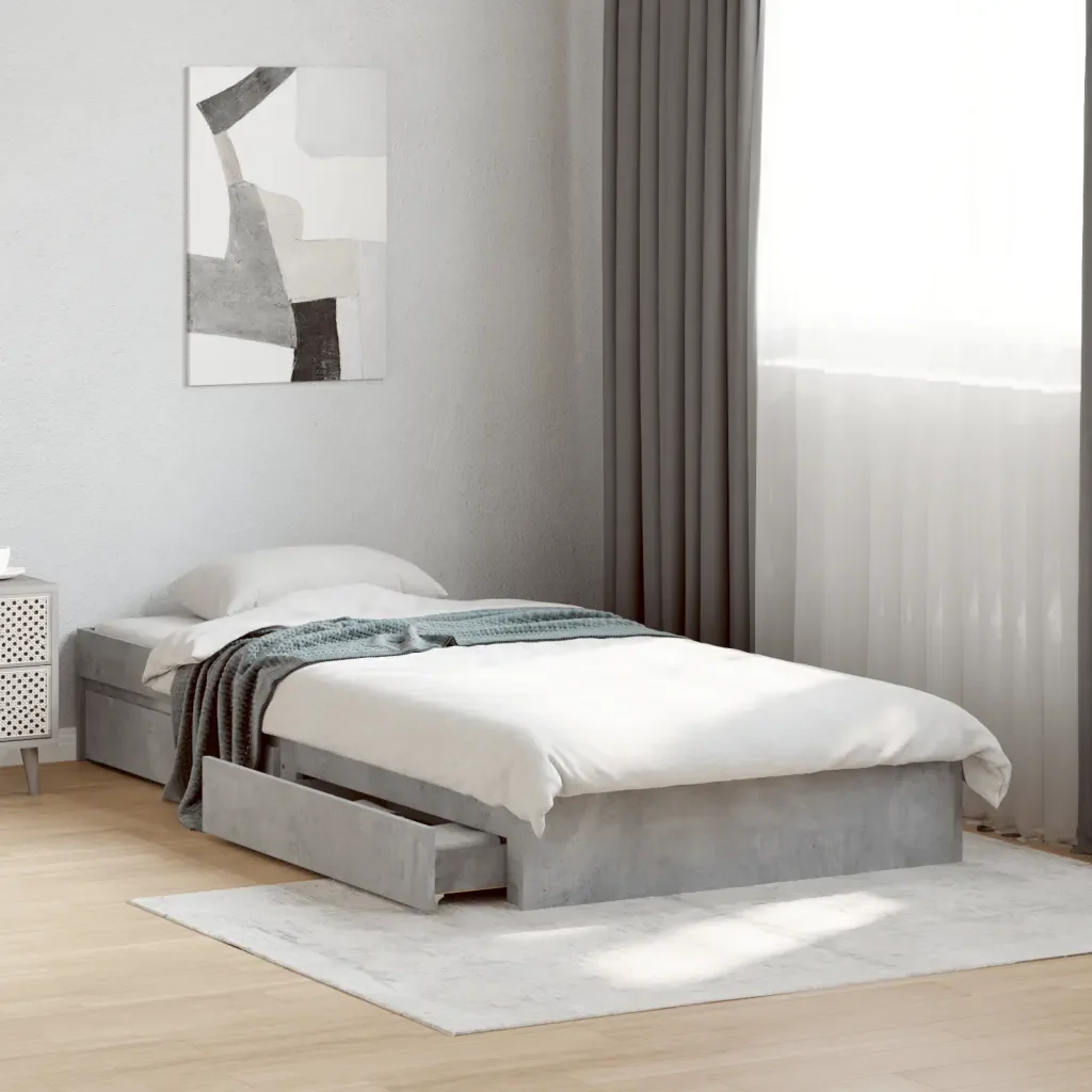 Letto singolo | Letto per adulti | Giroletto Cassetti Grigio Cemento 90x190 cm Legno Multistrato - Image 2