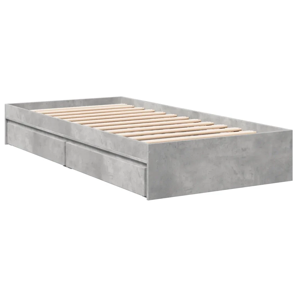 Letto singolo | Letto per adulti | Giroletto Cassetti Grigio Cemento 90x190 cm Legno Multistrato - Image 6
