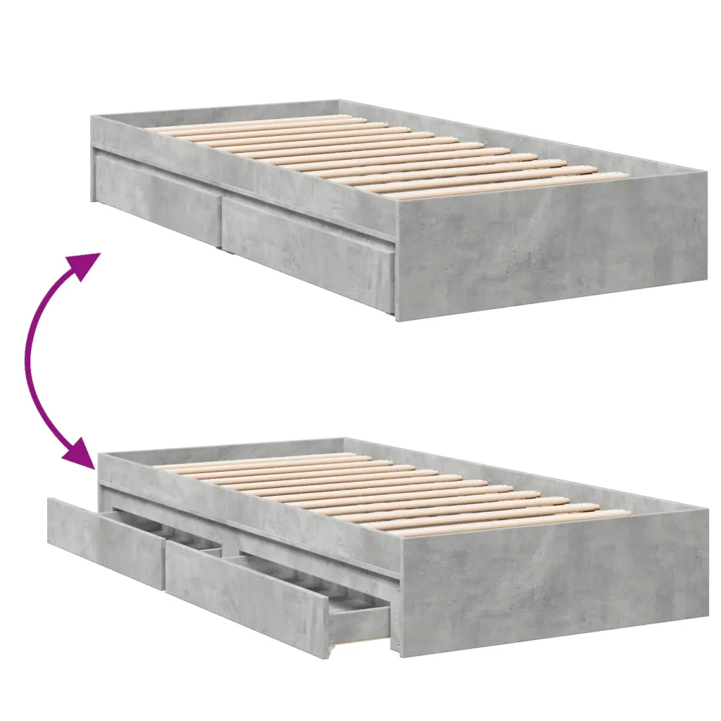 Letto singolo | Letto per adulti | Giroletto Cassetti Grigio Cemento 90x190 cm Legno Multistrato - Image 7