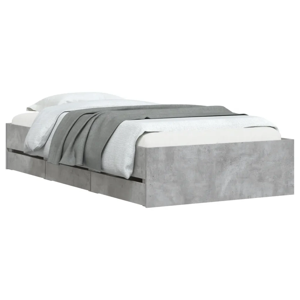 Letto singolo | Letto per adulti | Giroletto Cassetti Grigio Cemento 90x190 cm Legno Multistrato - Image 3
