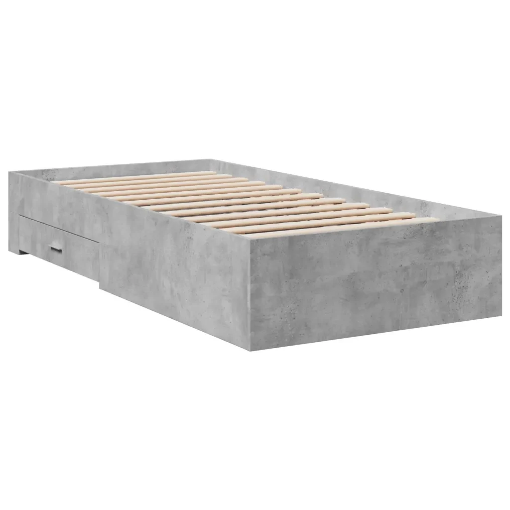 Letto singolo | Letto per adulti | Giroletto Cassetti Grigio Cemento 90x200 cm Legno Multistrato - Image 3