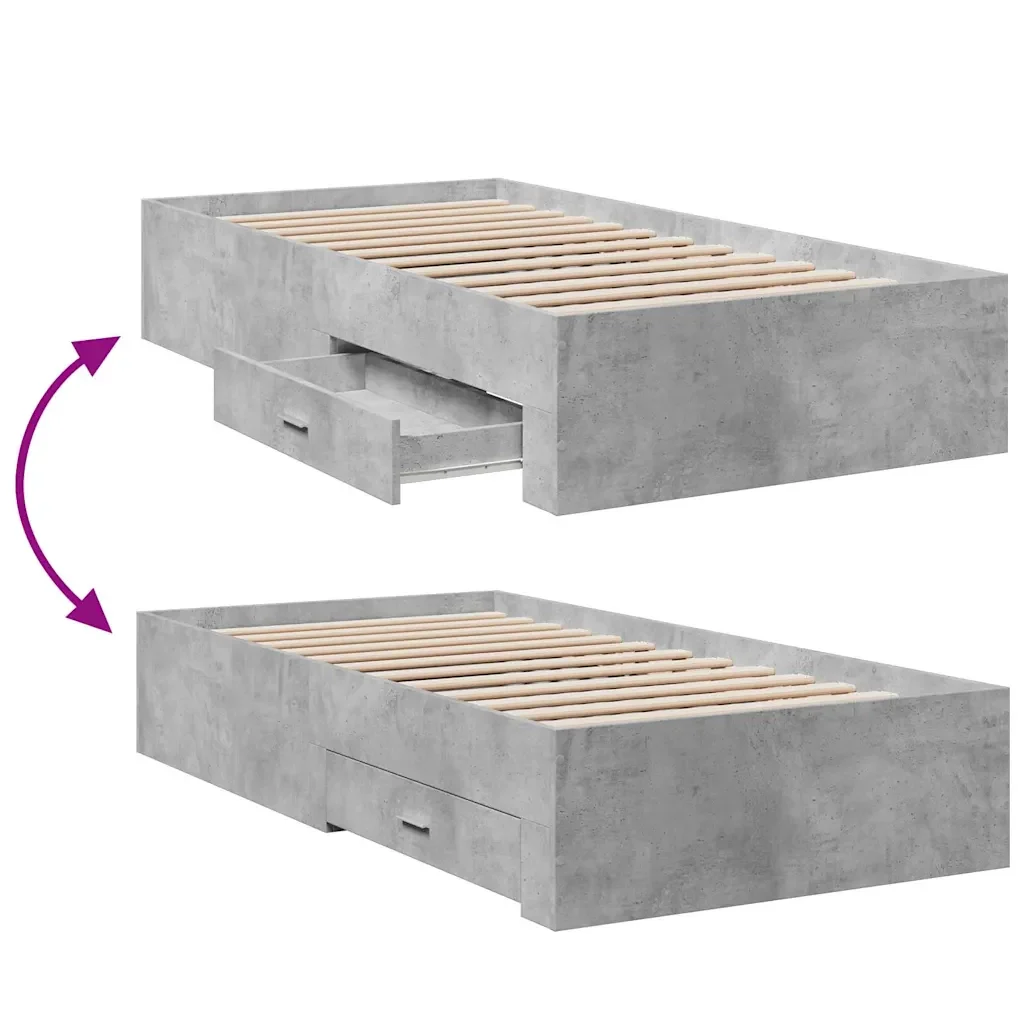 Letto singolo | Letto per adulti | Giroletto Cassetti Grigio Cemento 90x200 cm Legno Multistrato - Image 7