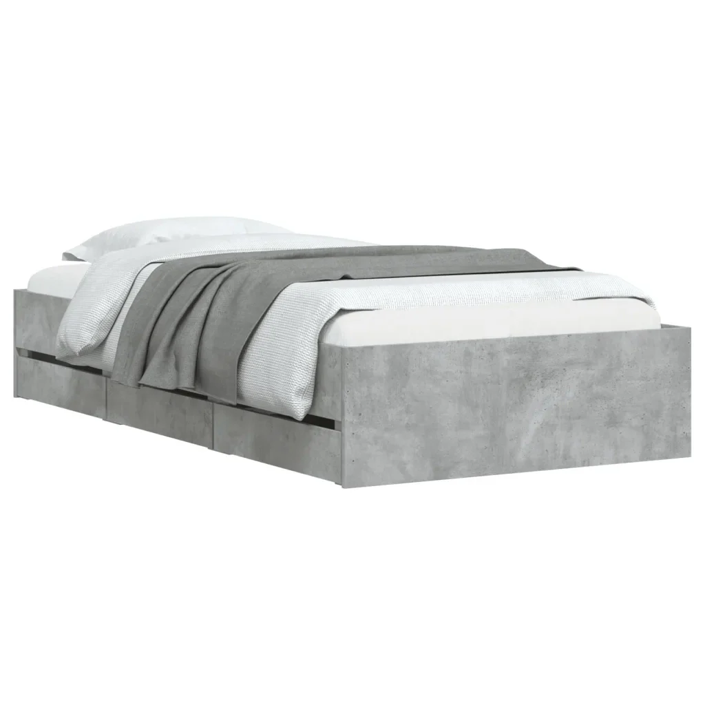 Letto singolo | Letto per adulti | Giroletto Cassetti Grigio Cemento 90x200 cm Legno Multistrato - Image 4