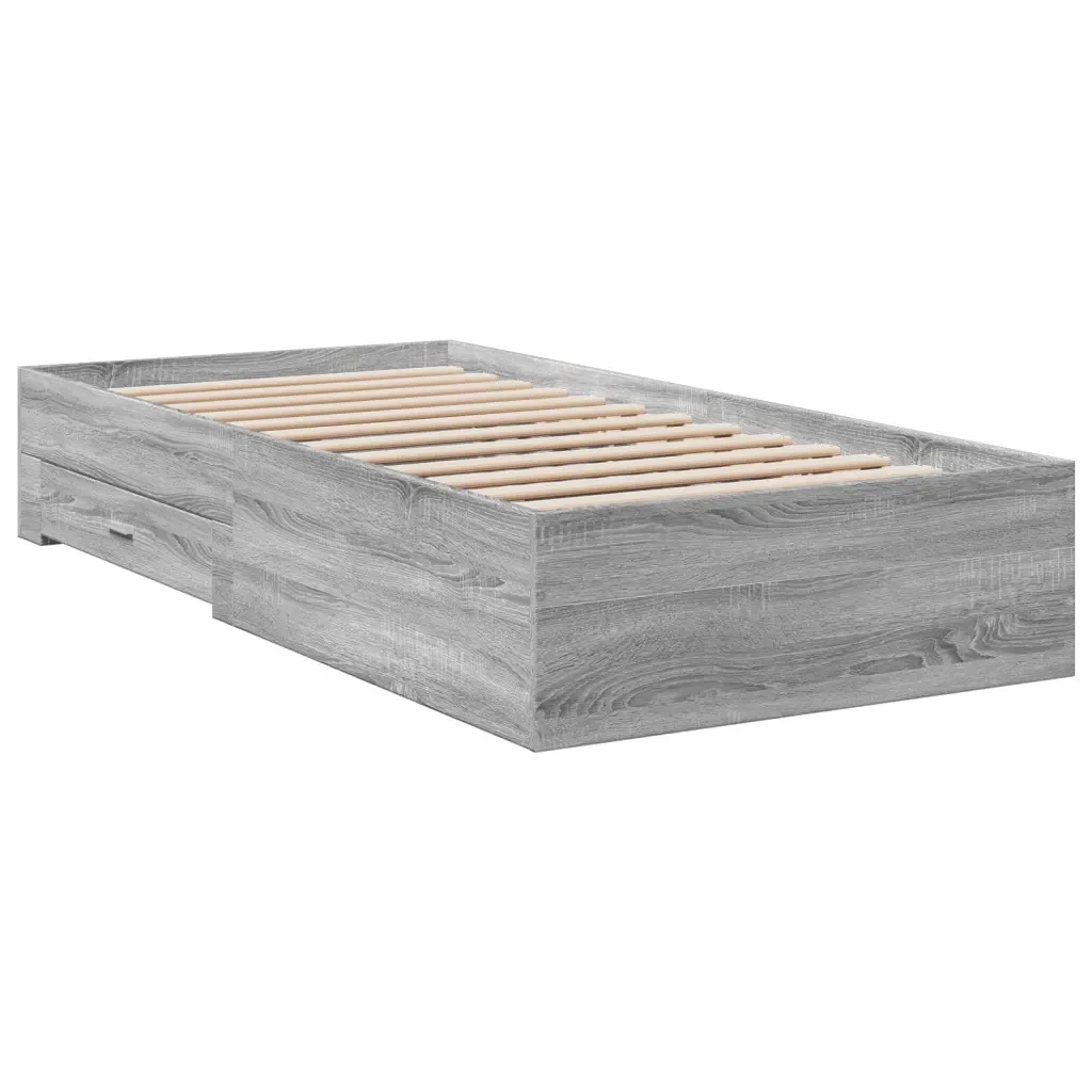 Letto singolo | Letto per adulti | Giroletto Cassetti Grigio Sonoma 100x200 cm Legno Multistrato - Image 3