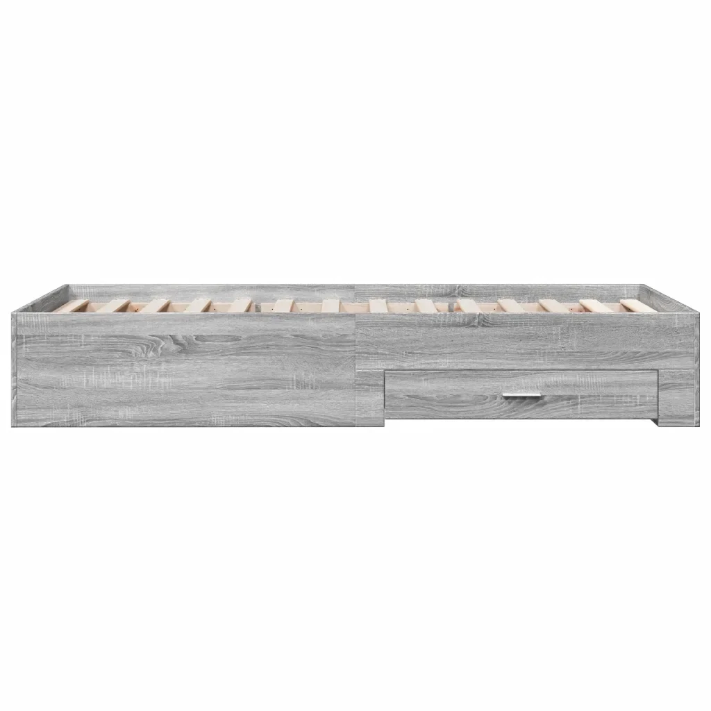 Letto singolo | Letto per adulti | Giroletto Cassetti Grigio Sonoma 100x200 cm Legno Multistrato - Image 5