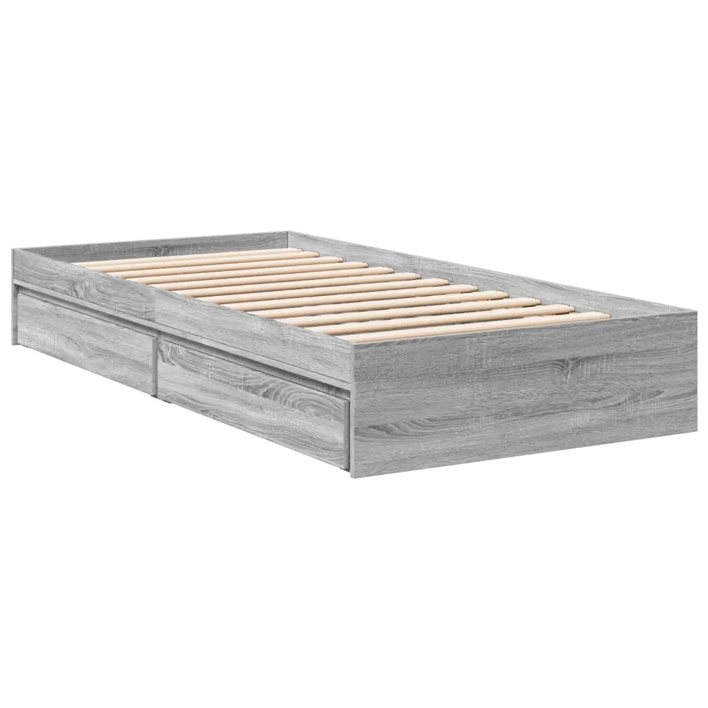 Letto singolo | Letto per adulti | Giroletto Cassetti Grigio Sonoma 100x200 cm Legno Multistrato - Image 3
