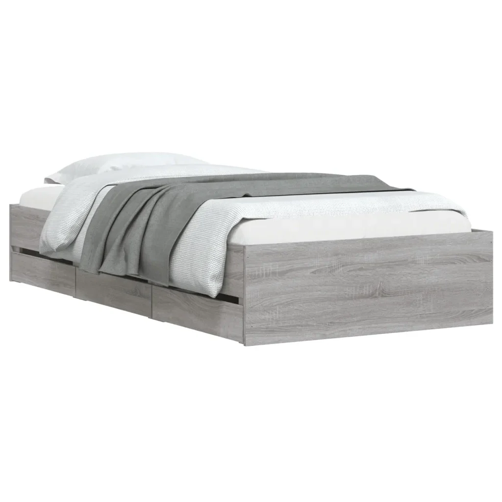 Letto singolo | Letto per adulti | Giroletto Cassetti Grigio Sonoma 100x200 cm Legno Multistrato - Image 3