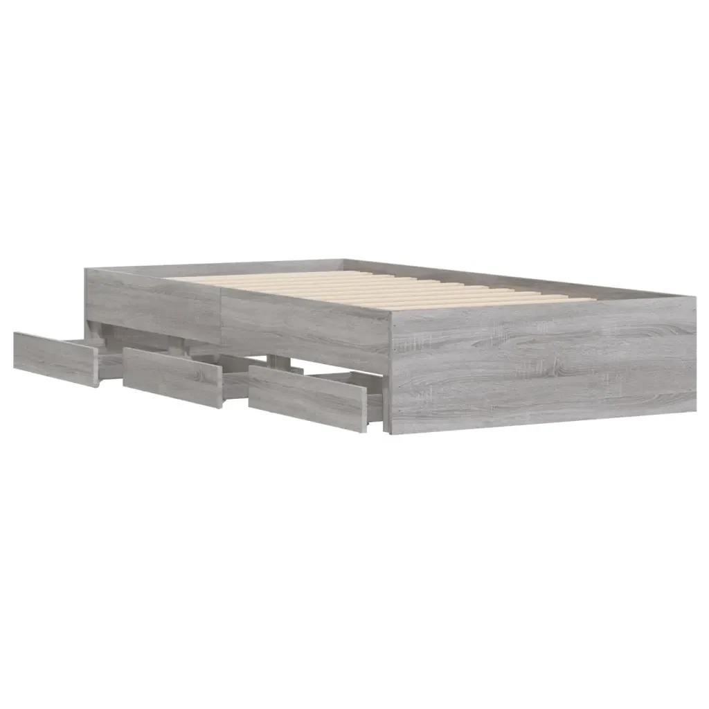 Letto singolo | Letto per adulti | Giroletto Cassetti Grigio Sonoma 100x200 cm Legno Multistrato - Image 5