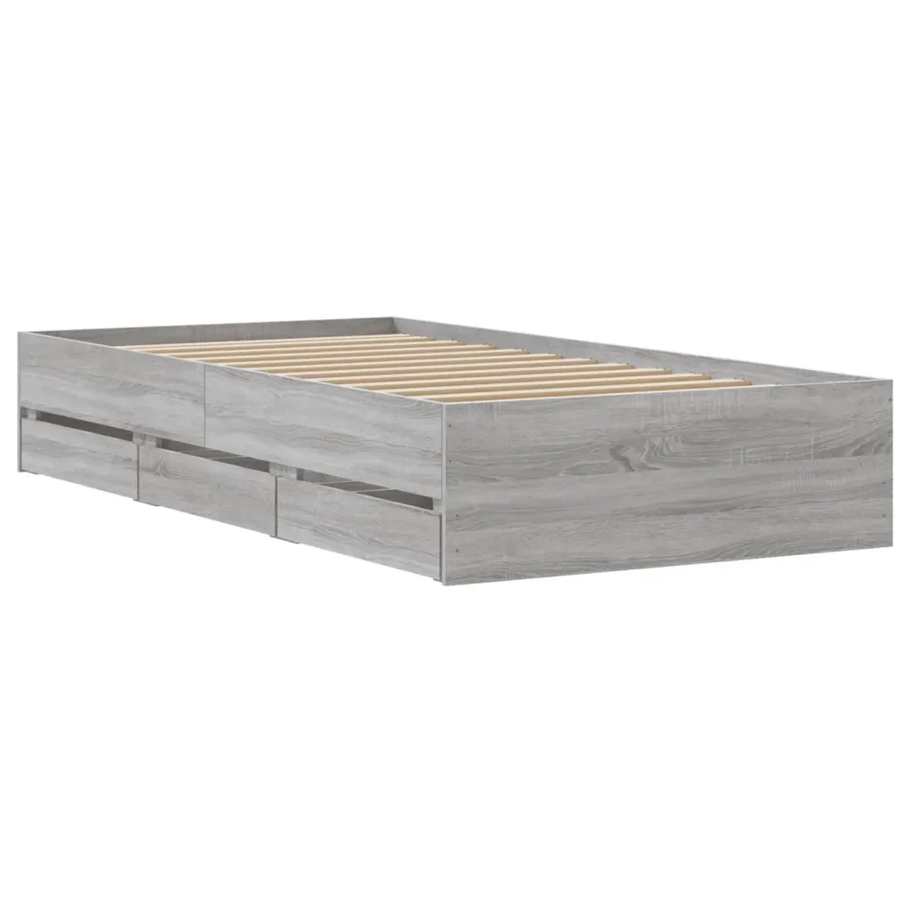 Letto singolo | Letto per adulti | Giroletto Cassetti Grigio Sonoma 100x200 cm Legno Multistrato - Image 8