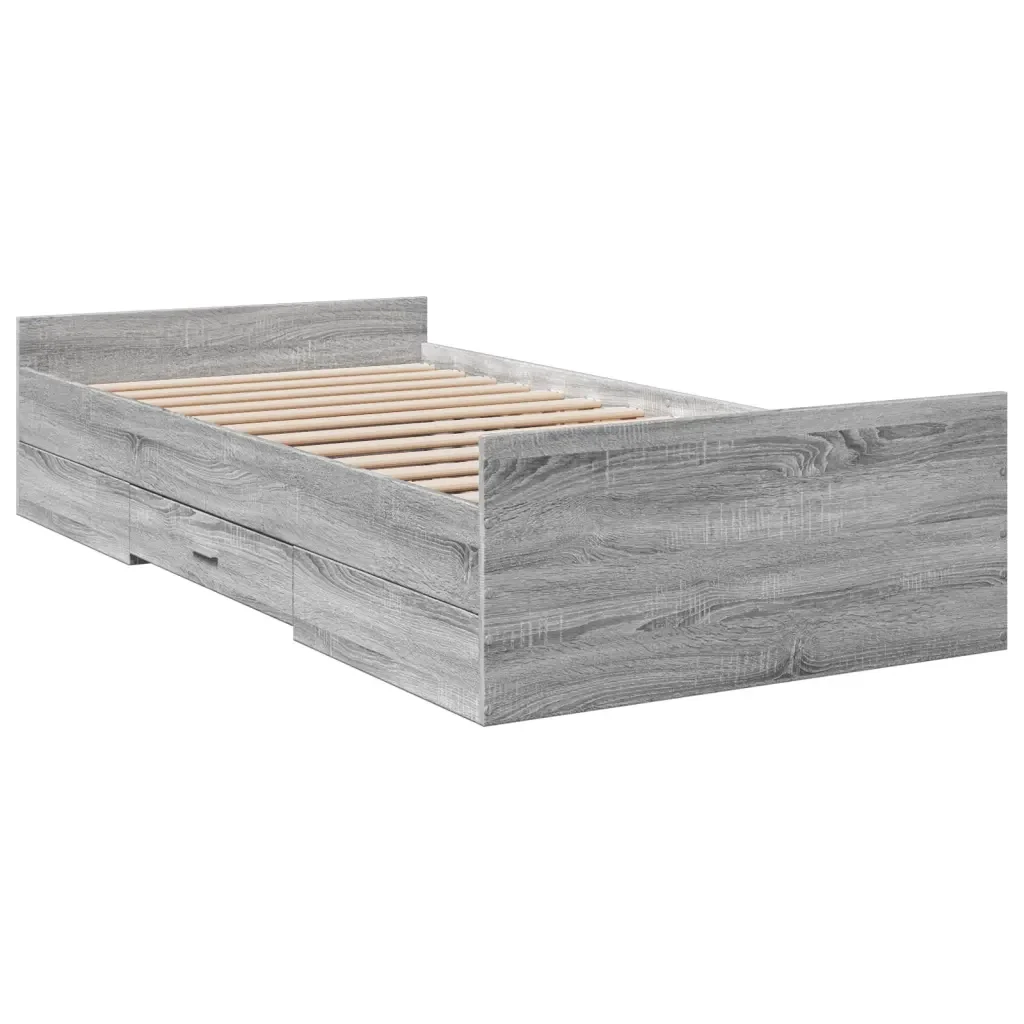 Letto singolo | Letto per adulti | Giroletto Cassetti Grigio Sonoma 75x190 cm Legno Multistrato - Image 4