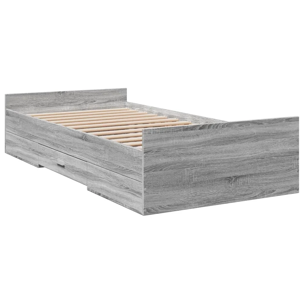 Letto singolo | Letto per adulti | Giroletto Cassetti Grigio Sonoma 75x190 cm Legno Multistrato - Image 6
