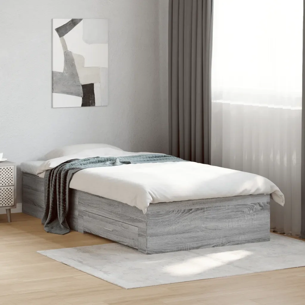 Letto singolo | Letto per adulti | Giroletto Cassetti Grigio Sonoma 75x190 cm Legno Multistrato - Image 2
