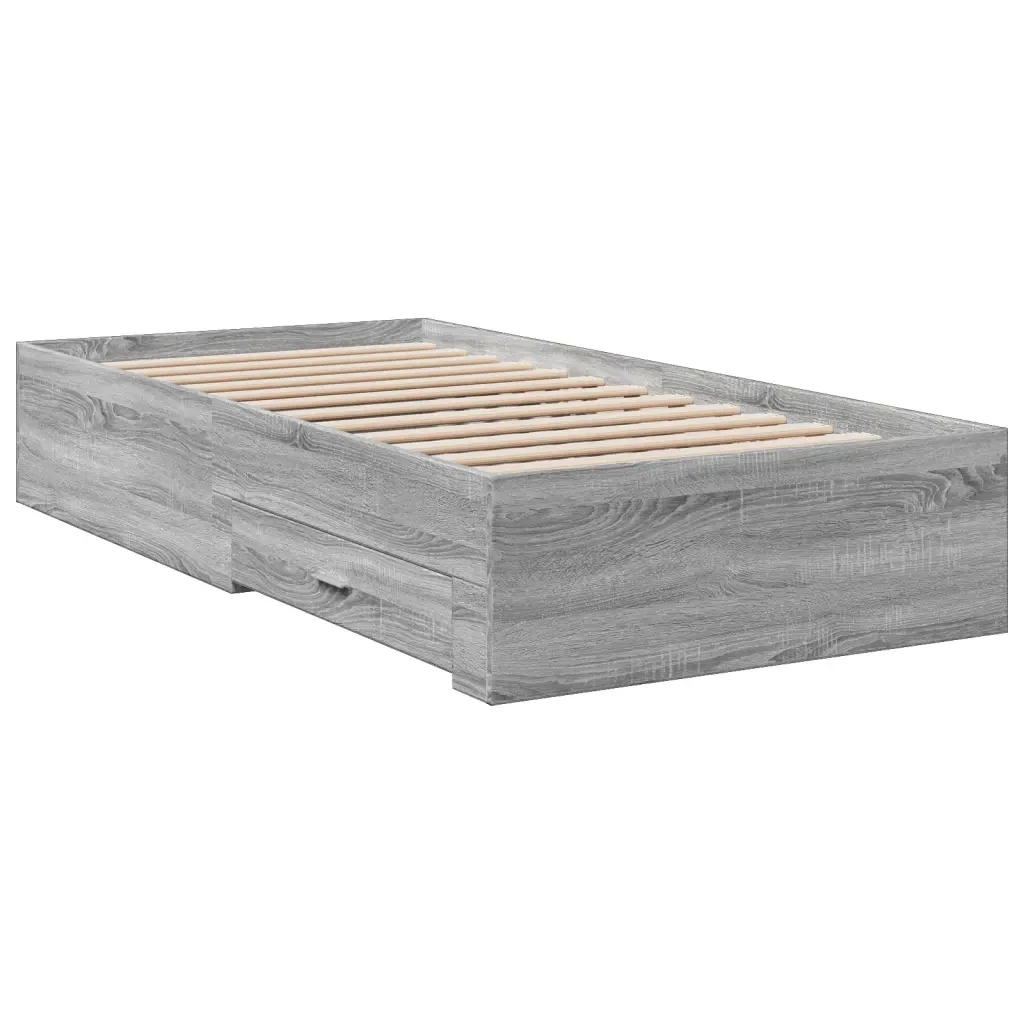 Letto singolo | Letto per adulti | Giroletto Cassetti Grigio Sonoma 75x190 cm Legno Multistrato - Image 4