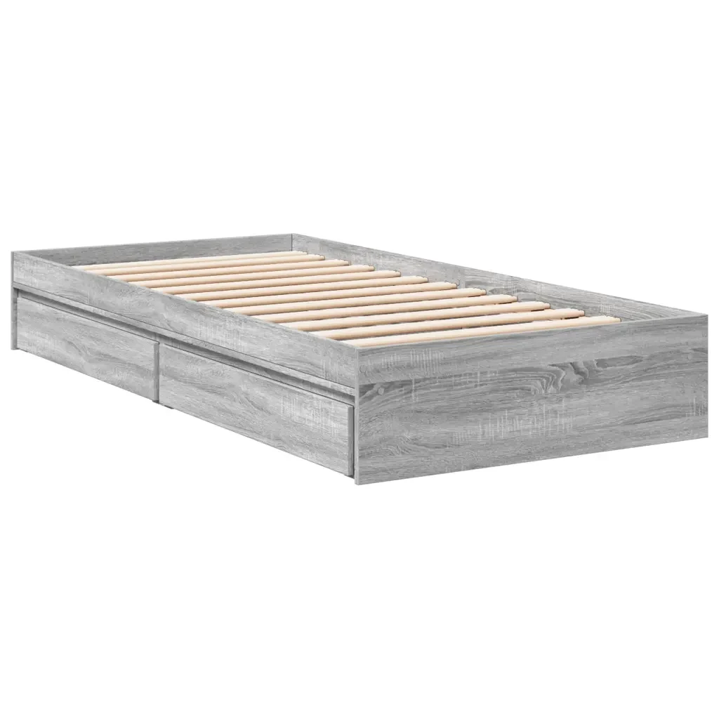 Letto singolo | Letto per adulti | Giroletto Cassetti Grigio Sonoma 75x190 cm Legno Multistrato - Image 6