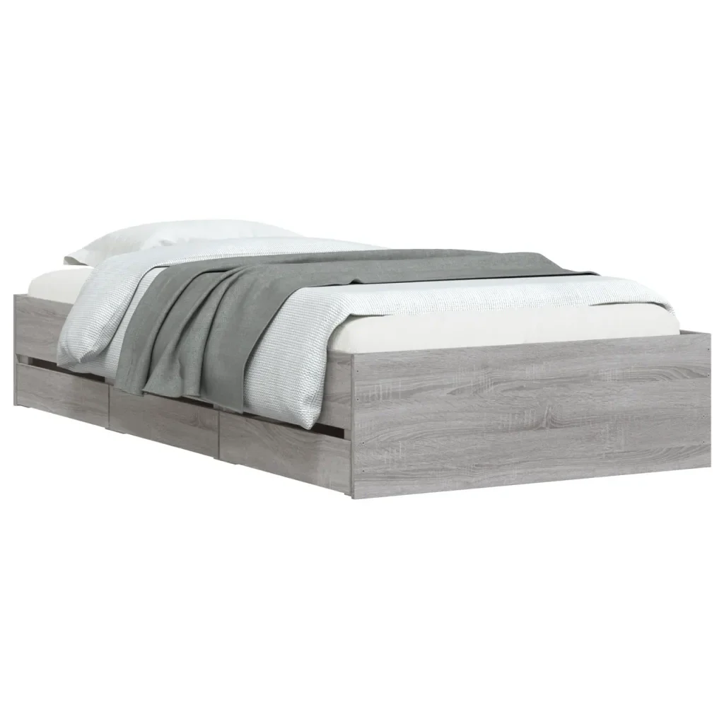 Letto singolo | Letto per adulti | Giroletto Cassetti Grigio Sonoma 75x190 cm Legno Multistrato - Image 3