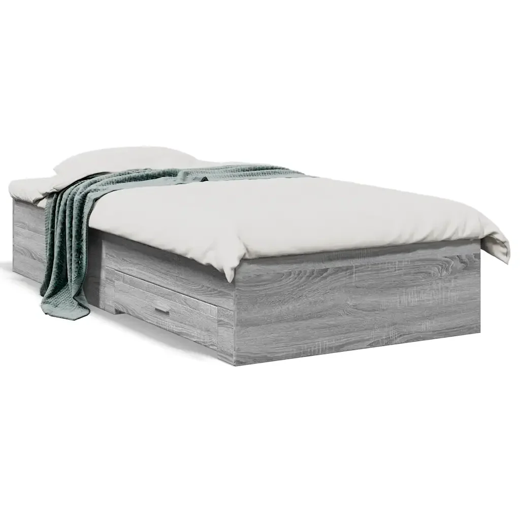 Letto singolo | Letto per adulti | Giroletto Cassetti Grigio Sonoma 90x190 cm Legno Multistrato