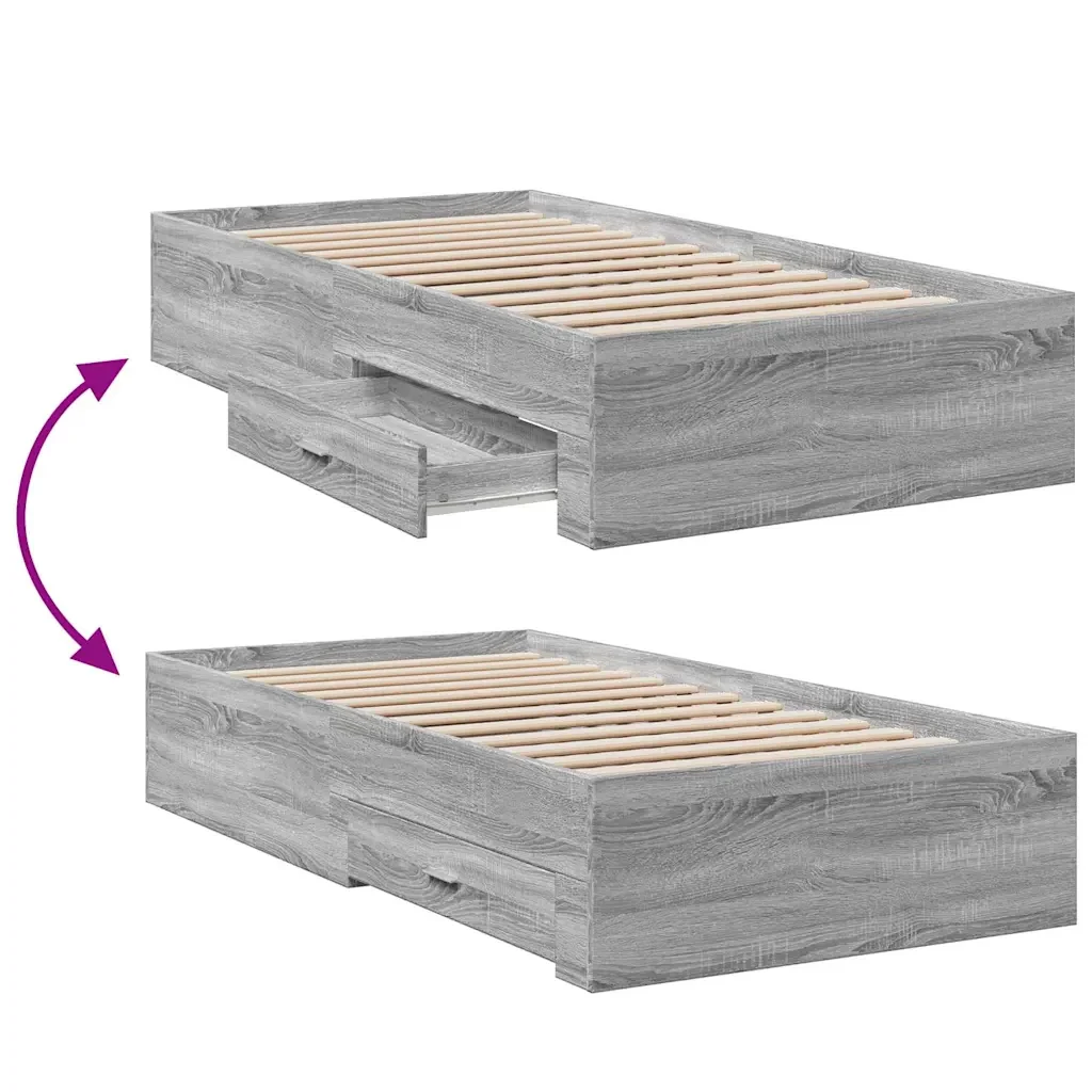 Letto singolo | Letto per adulti | Giroletto Cassetti Grigio Sonoma 90x190 cm Legno Multistrato - Image 7