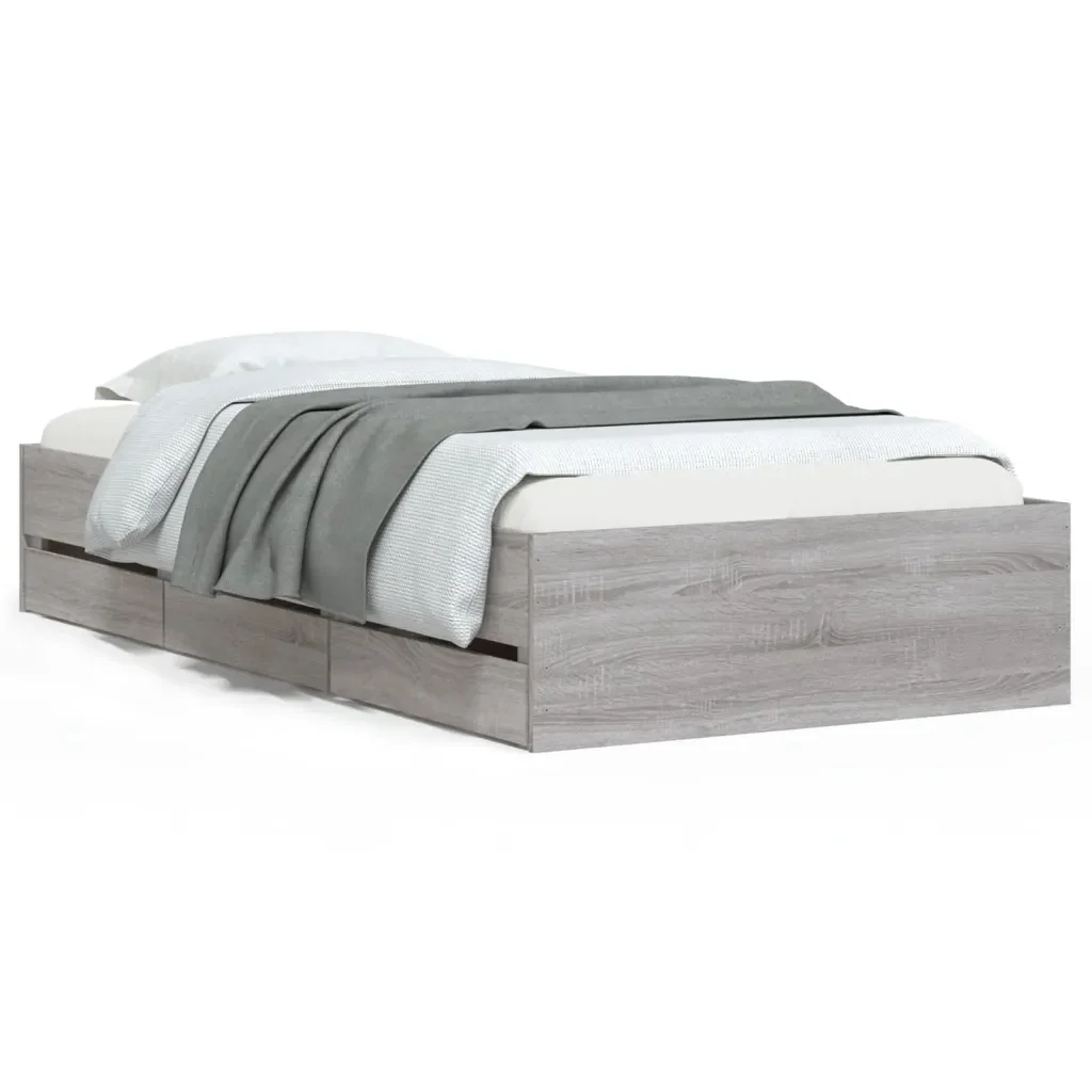 Letto singolo | Letto per adulti | Giroletto Cassetti Grigio Sonoma 90x190 cm Legno Multistrato