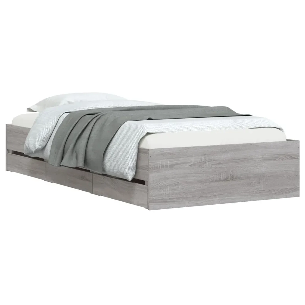 Letto singolo | Letto per adulti | Giroletto Cassetti Grigio Sonoma 90x190 cm Legno Multistrato - Image 4