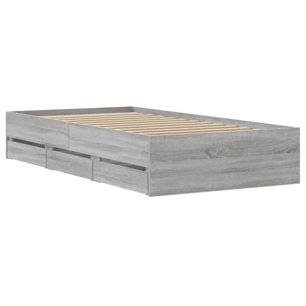 Letto singolo | Letto per adulti | Giroletto Cassetti Grigio Sonoma 90x190 cm Legno Multistrato - Image 8
