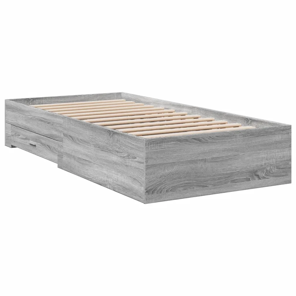 Letto singolo | Letto per adulti | Giroletto Cassetti Grigio Sonoma 90x200 cm Legno Multistrato - Image 4