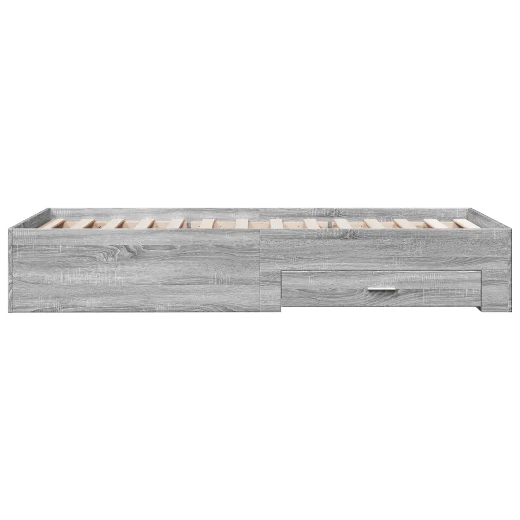 Letto singolo | Letto per adulti | Giroletto Cassetti Grigio Sonoma 90x200 cm Legno Multistrato - Image 5
