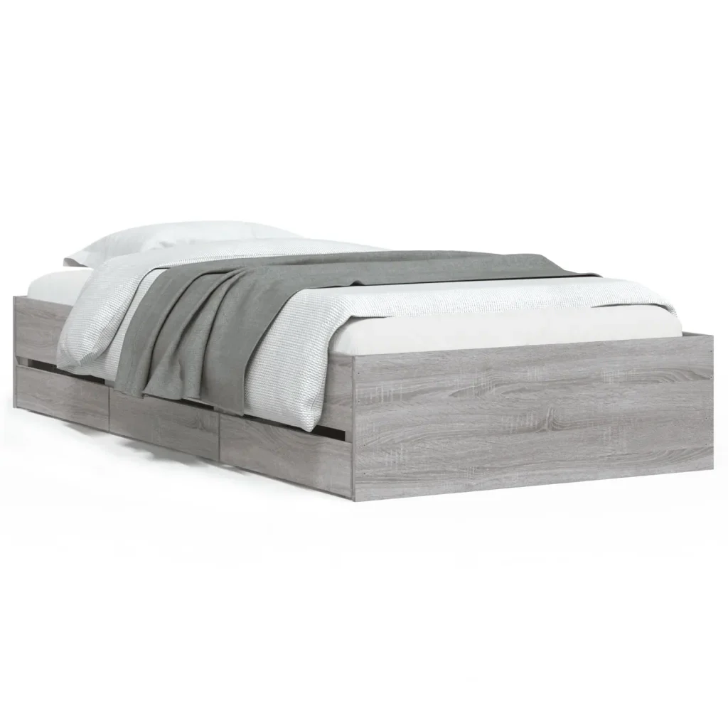 Letto singolo | Letto per adulti | Giroletto Cassetti Grigio Sonoma 90x200 cm Legno Multistrato