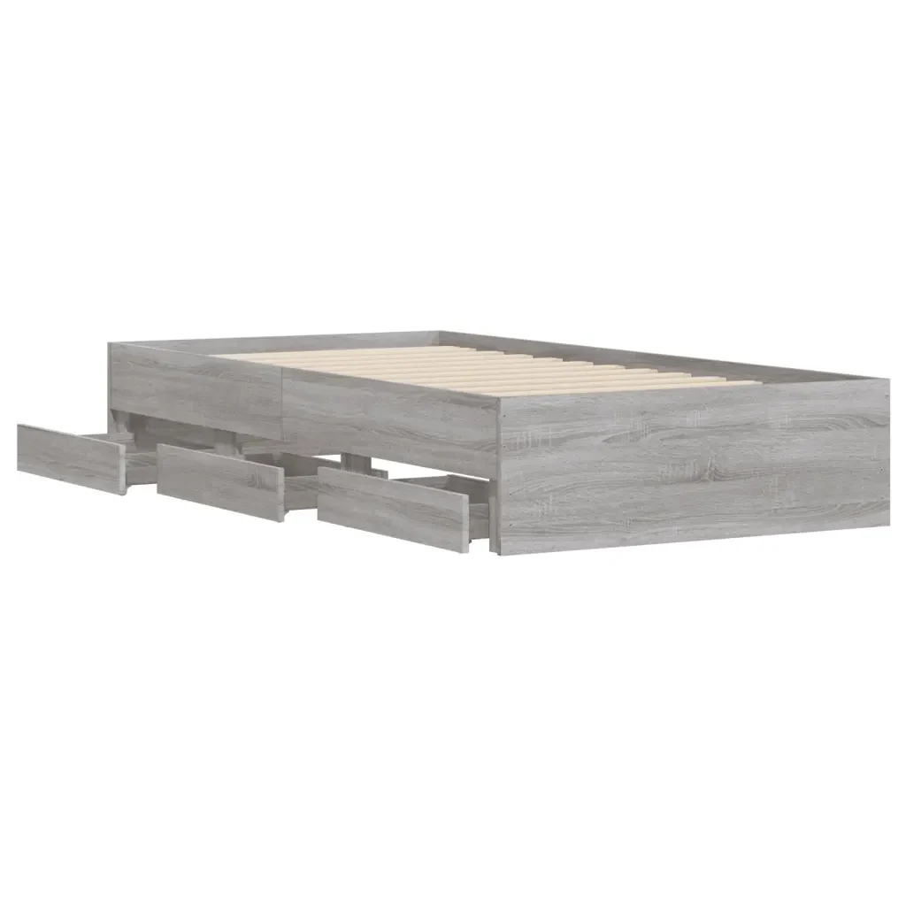 Letto singolo | Letto per adulti | Giroletto Cassetti Grigio Sonoma 90x200 cm Legno Multistrato - Image 5
