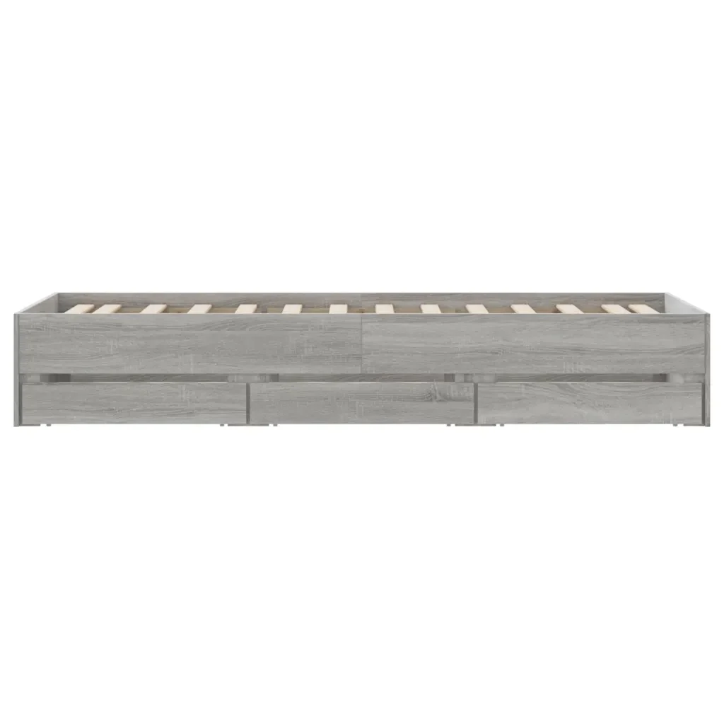 Letto singolo | Letto per adulti | Giroletto Cassetti Grigio Sonoma 90x200 cm Legno Multistrato - Image 7