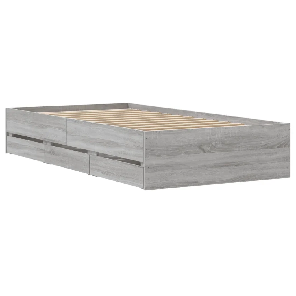 Letto singolo | Letto per adulti | Giroletto Cassetti Grigio Sonoma 90x200 cm Legno Multistrato - Image 8