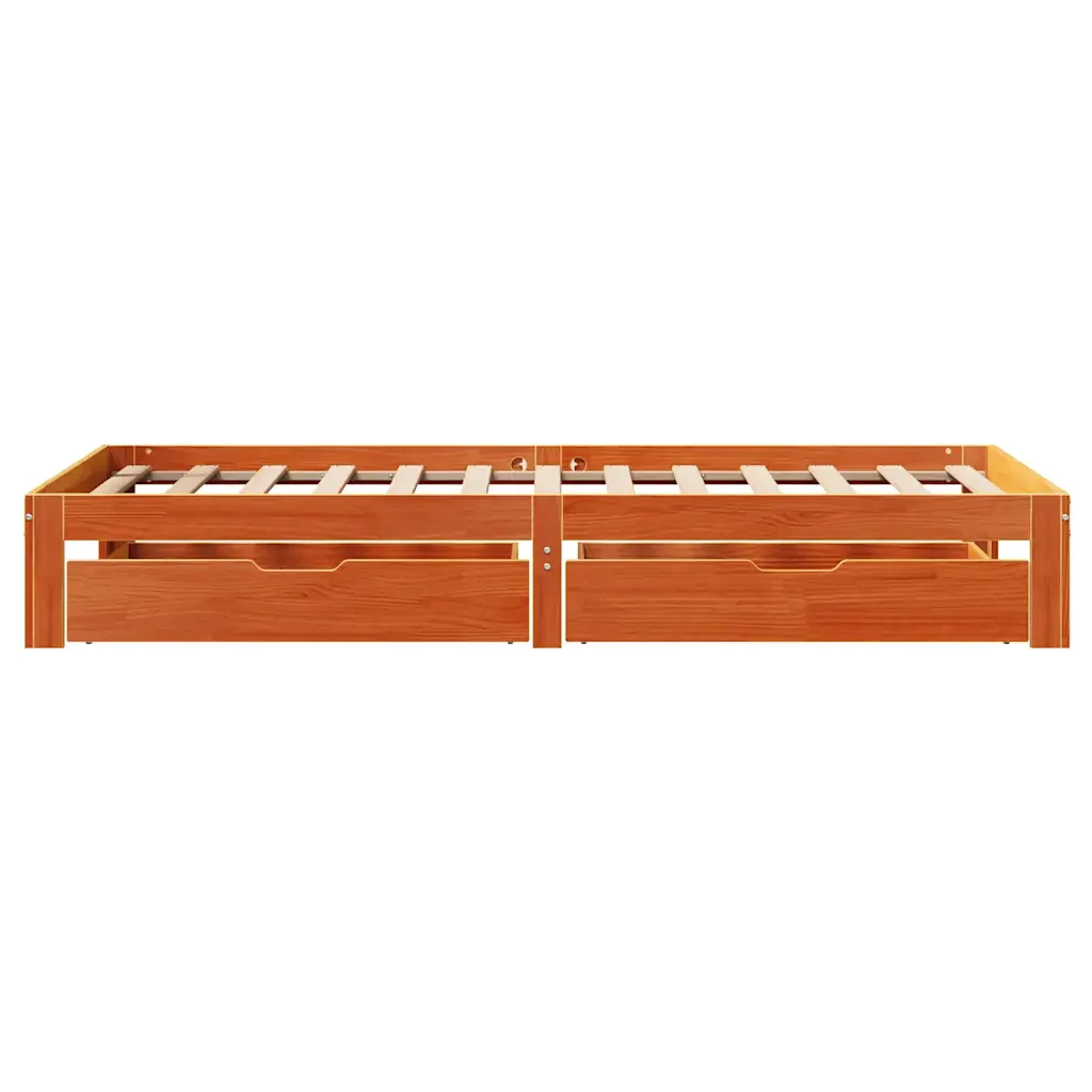 Letto singolo | Letto per adulti | Giroletto Cassetti Marrone Cera 100x200 cm Legno Massello Pino - Image 7