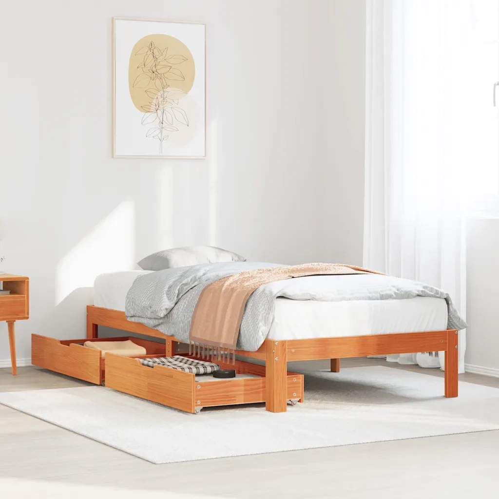 Letto singolo | Letto per adulti | Giroletto Cassetti Marrone Cera 75x190cm in Legno Massello Pino - Image 2