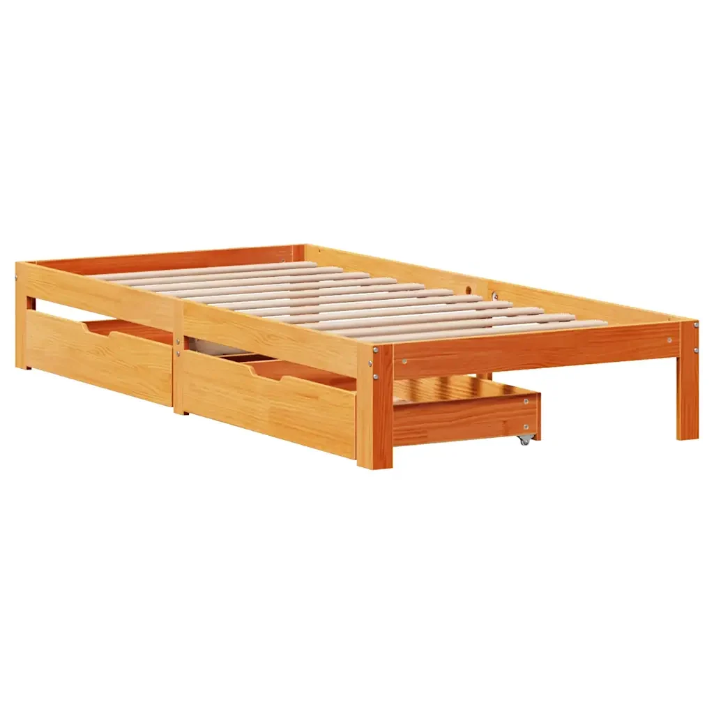 Letto singolo | Letto per adulti | Giroletto Cassetti Marrone Cera 75x190cm in Legno Massello Pino - Image 3