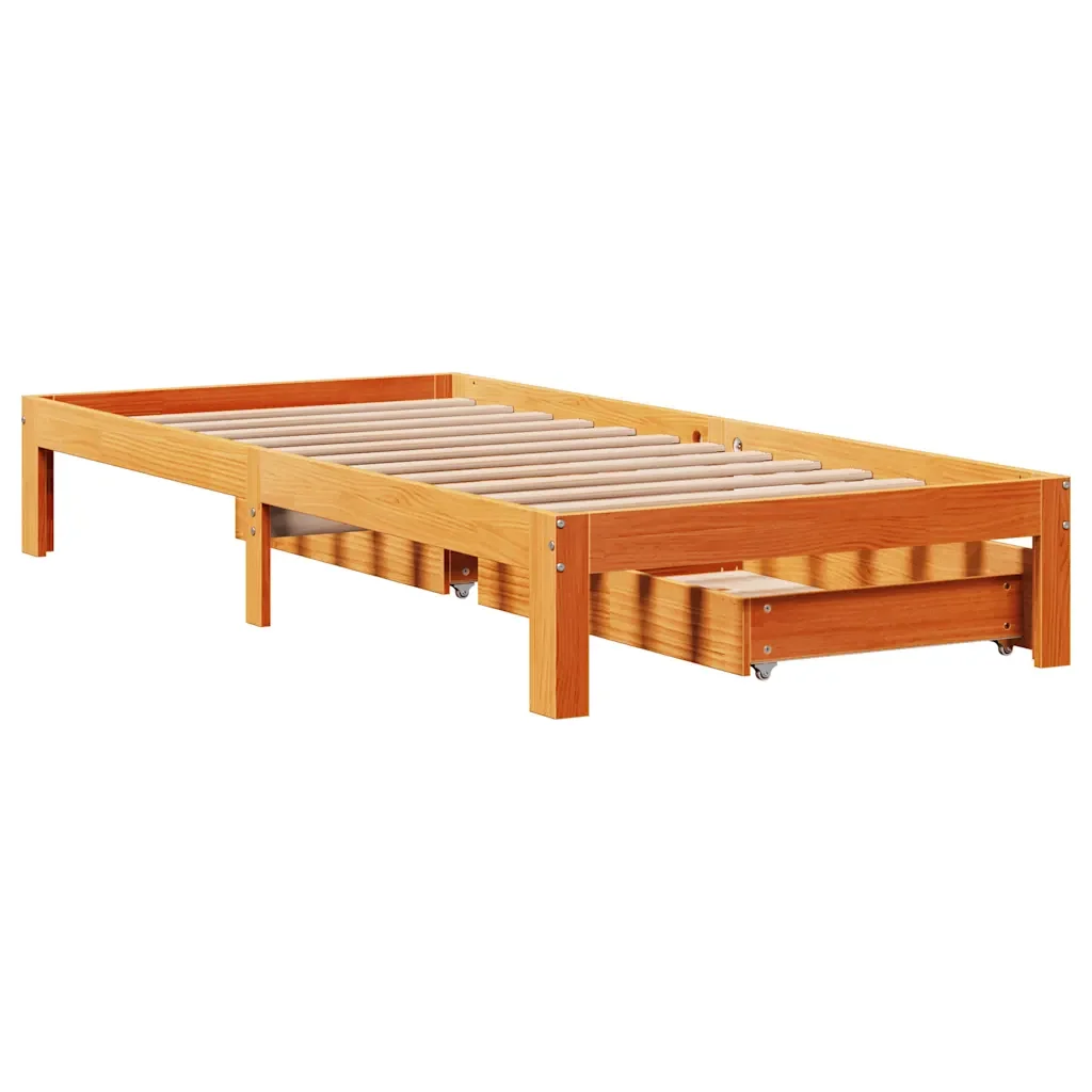 Letto singolo | Letto per adulti | Giroletto Cassetti Marrone Cera 75x190cm in Legno Massello Pino - Image 8